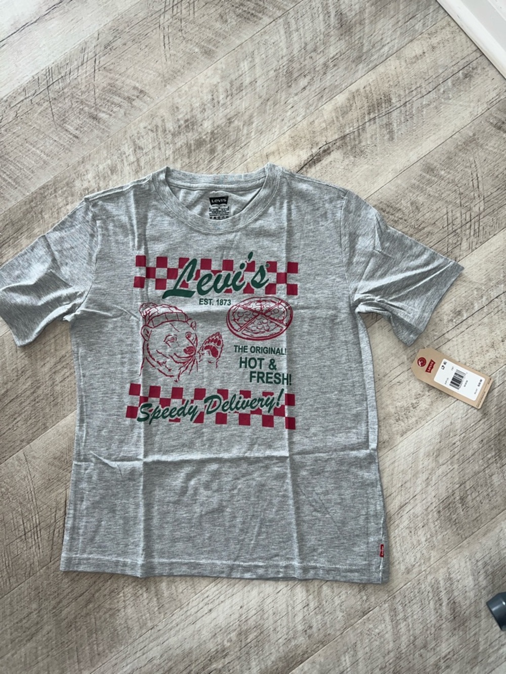 NEW Levi's Grey Tee with Red & Green Retro Graphic